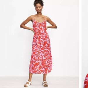 Loft Tropic Strappy Tiered Midi Dress